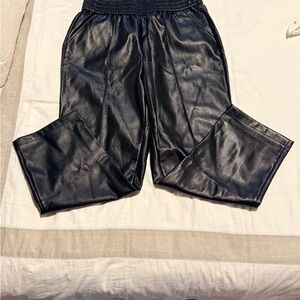 Faux Leather Black Elastic Waist Trousers